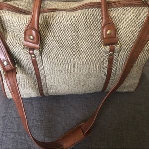 Vintage Sears tweed and leather weekender bag
